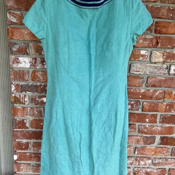 Boden teal Midi linen dress with Blue accents size 8 - Picture 5 of 8